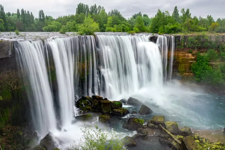 How does water change the shape of earth's surface - Image of waterfalls on rocks.